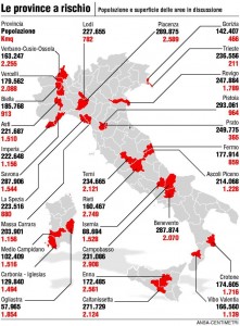 La mappa delle province a rischio